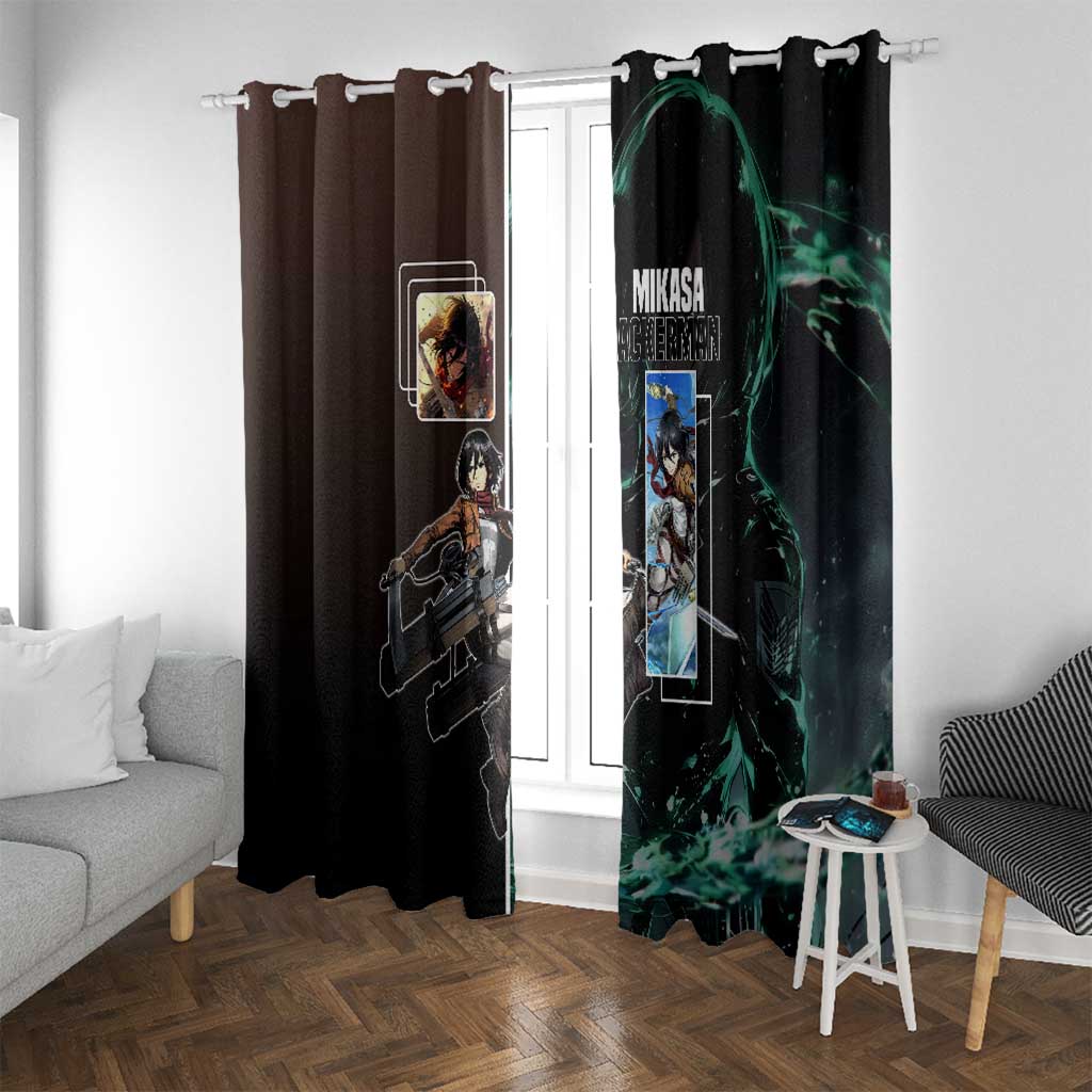 Mikasa Ackerman from Attack on Titan Window Curtain with Sword and Action Pose Design - The Mazicc