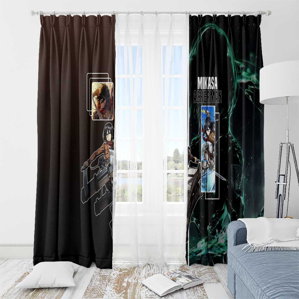 Mikasa Ackerman from Attack on Titan Window Curtain with Sword and Action Pose Design - The Mazicc