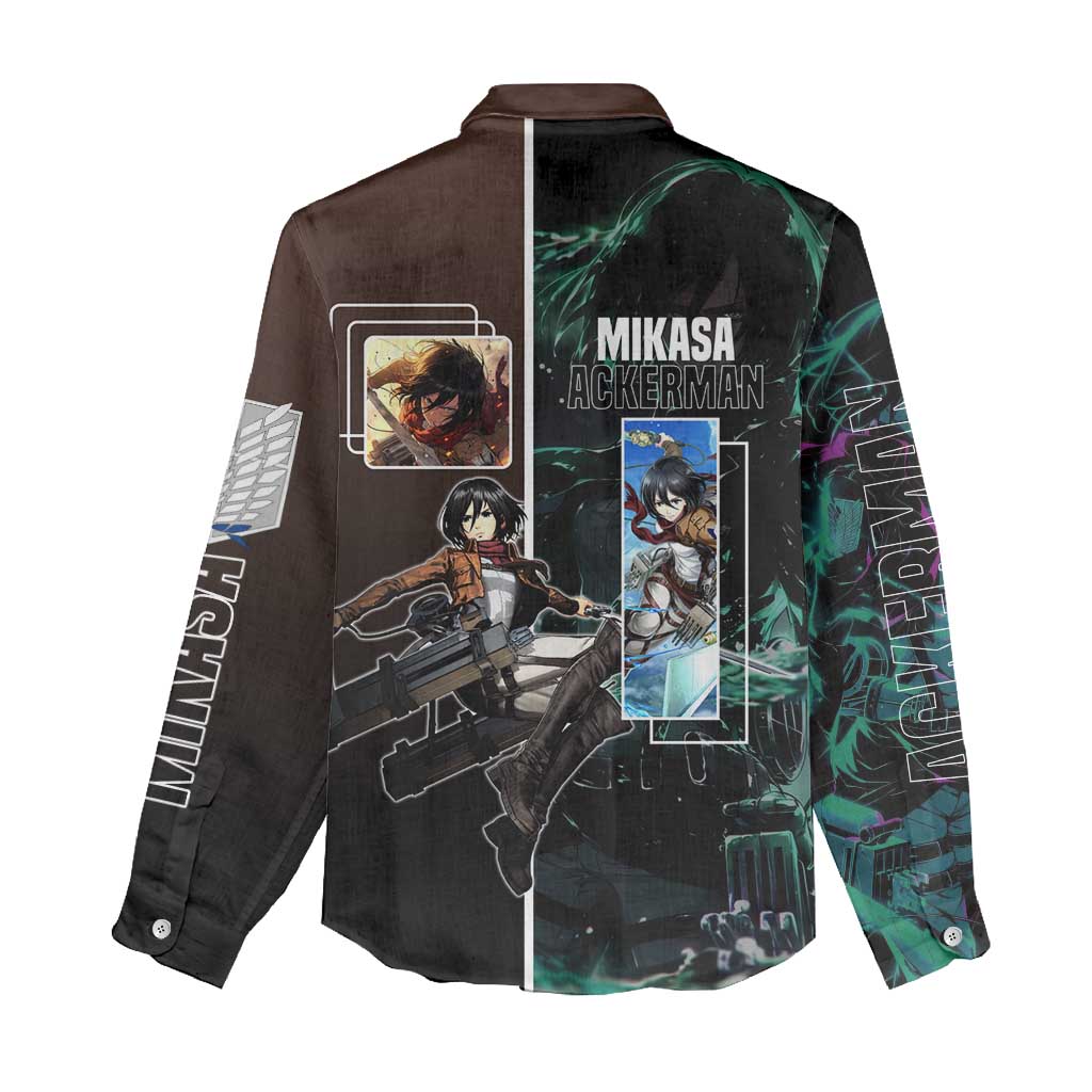 Mikasa Ackerman from Attack on Titan Women Casual Shirt with Sword and Action Pose Design - The Mazicc