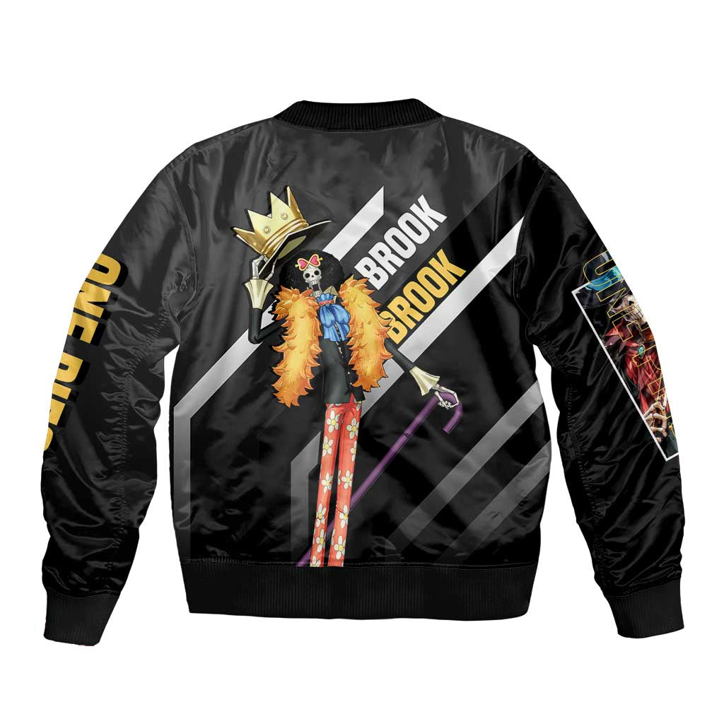 Brook One Piece Bomber Jacket with Skeleton Musician Pose and Stylish Design - The Mazicc