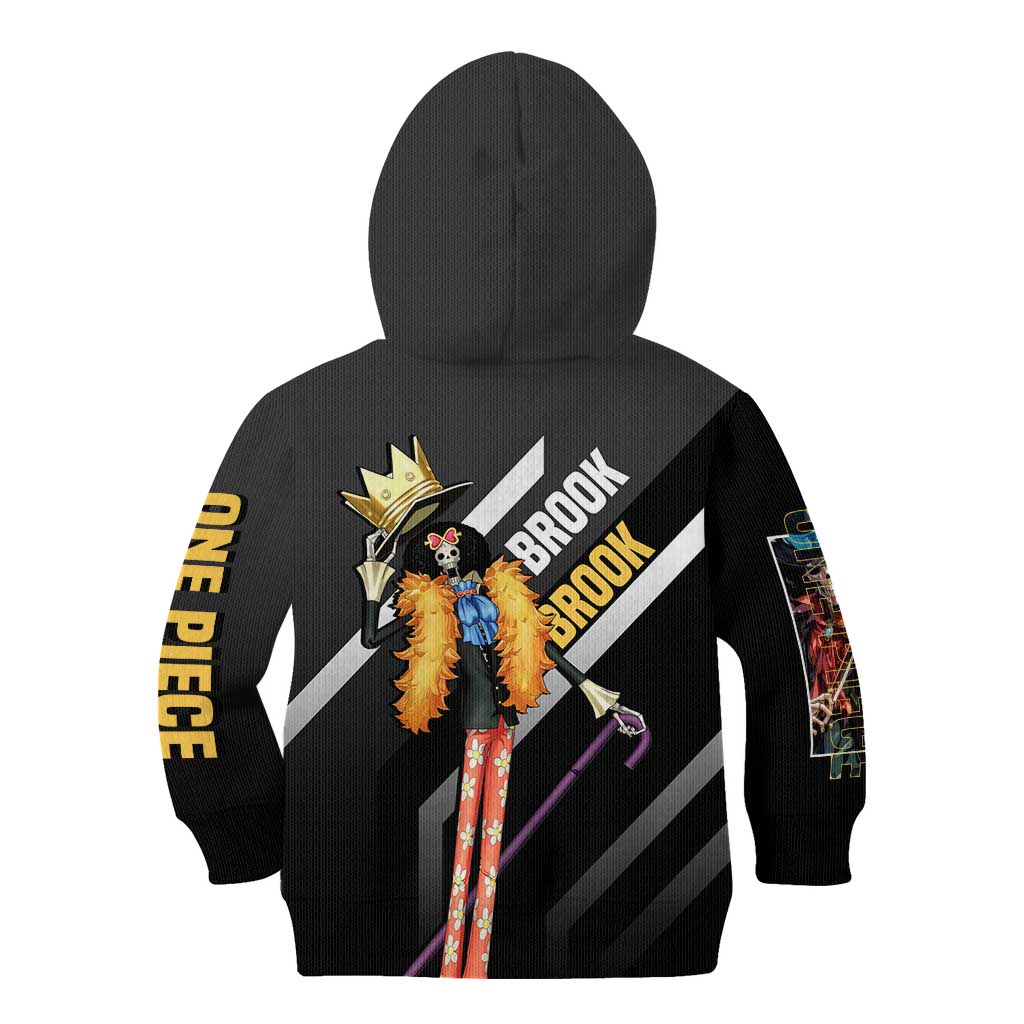 Brook One Piece Kid Hoodie with Skeleton Musician Pose and Stylish Design - The Mazicc