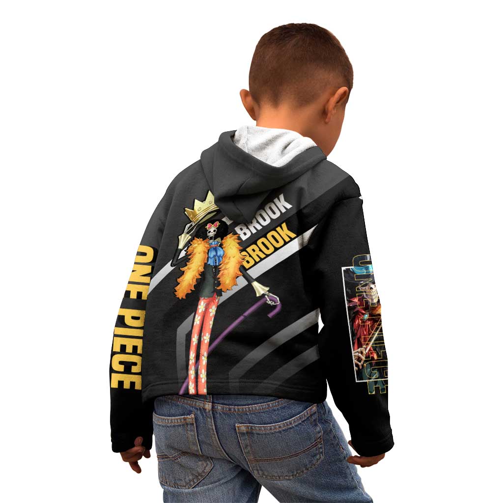 Brook One Piece Kid Hoodie with Skeleton Musician Pose and Stylish Design - The Mazicc