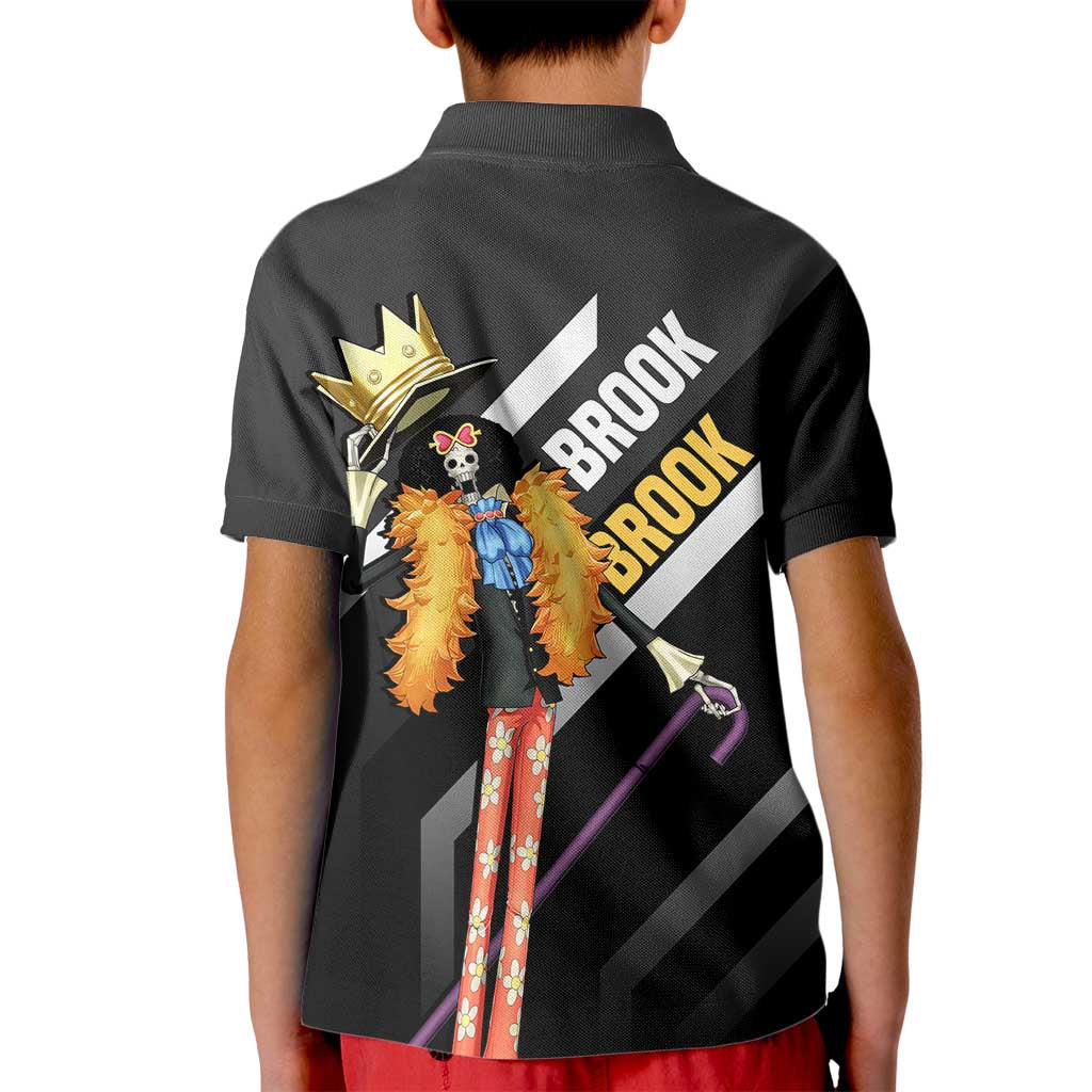 Brook One Piece Kid Polo Shirt with Skeleton Musician Pose and Stylish Design - The Mazicc