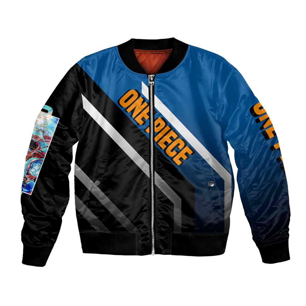 Jinbei One Piece Bomber Jacket with Fish-Man Warrior Pose and Ocean-Inspired Design - The Mazicc