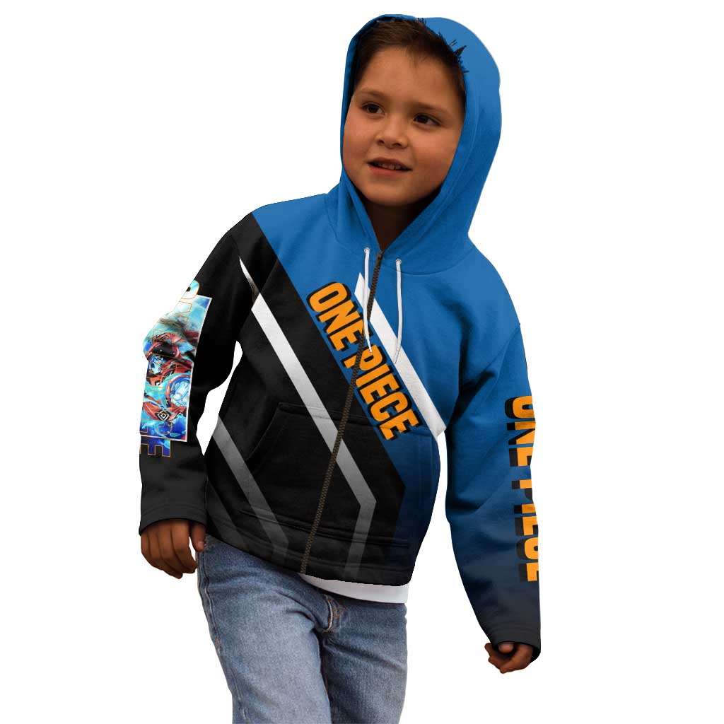 Jinbei One Piece Kid Hoodie with Fish-Man Warrior Pose and Ocean-Inspired Design - The Mazicc