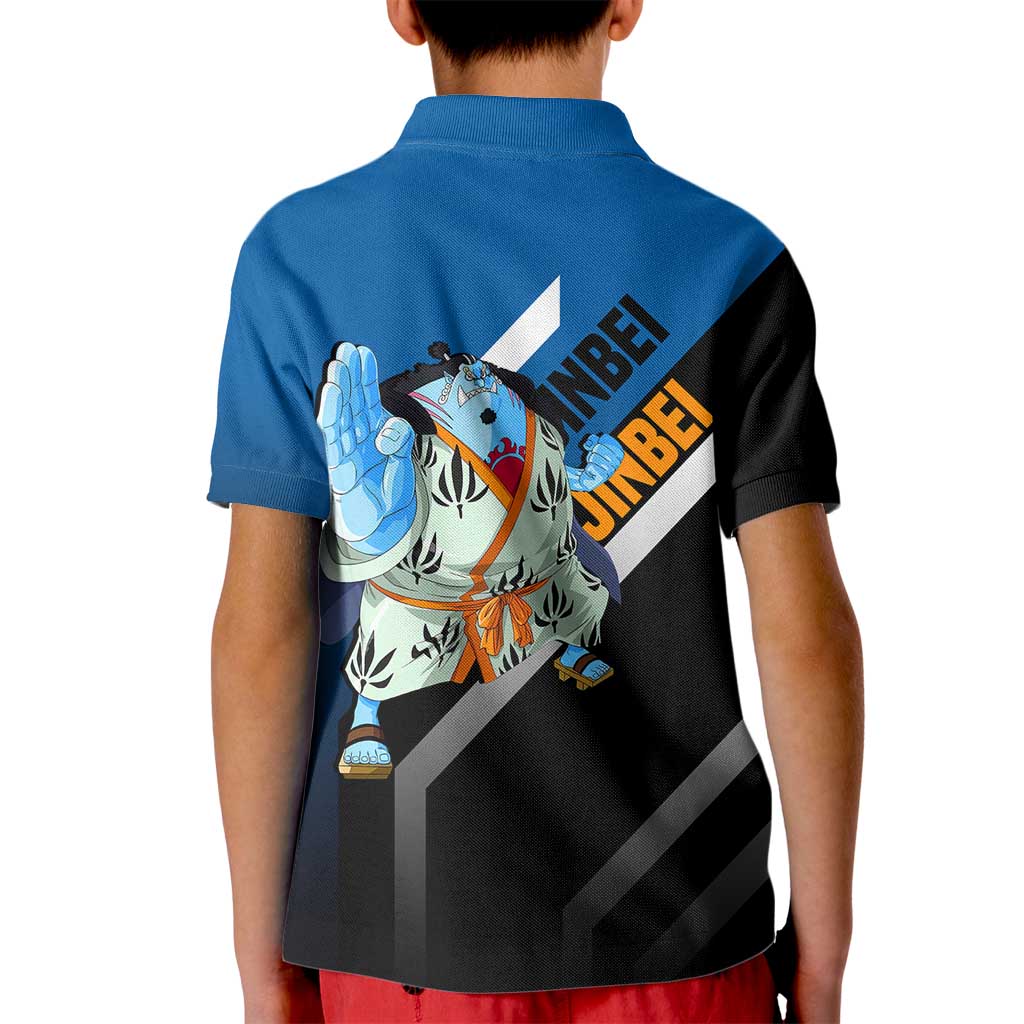 Jinbei One Piece Kid Polo Shirt with Fish-Man Warrior Pose and Ocean-Inspired Design - The Mazicc