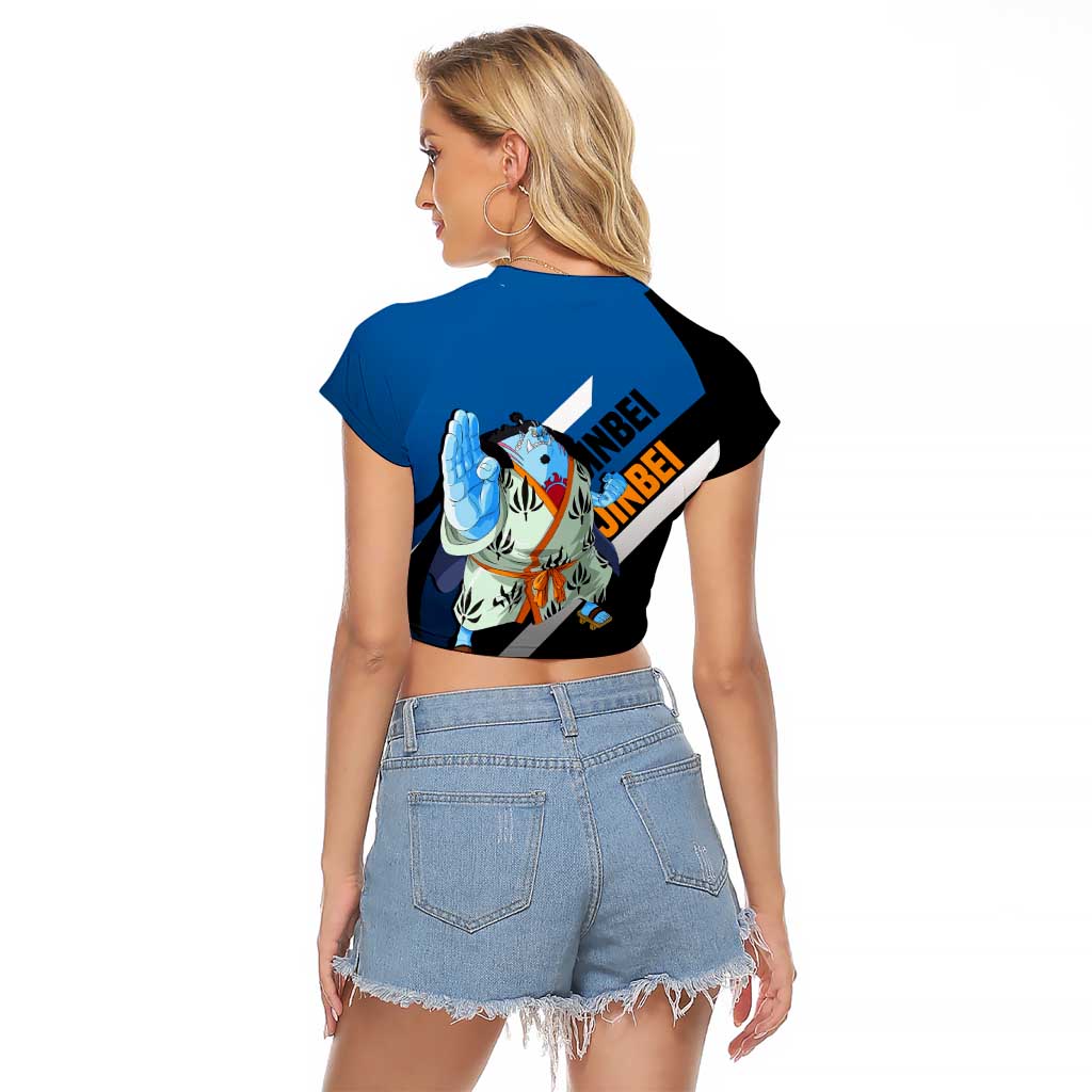 Jinbei One Piece Raglan Cropped T Shirt with Fish-Man Warrior Pose and Ocean-Inspired Design - The Mazicc
