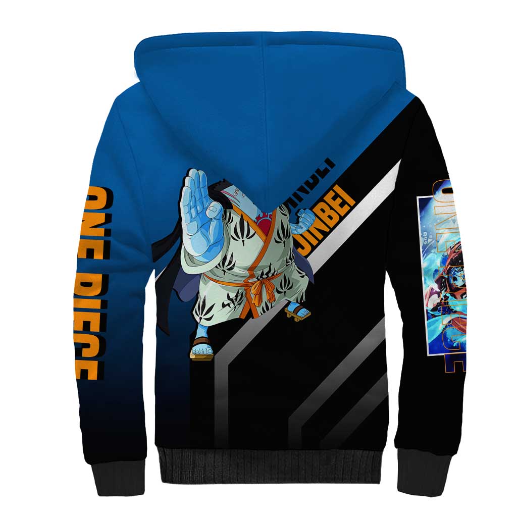 Jinbei One Piece Sherpa Hoodie with Fish-Man Warrior Pose and Ocean-Inspired Design - The Mazicc