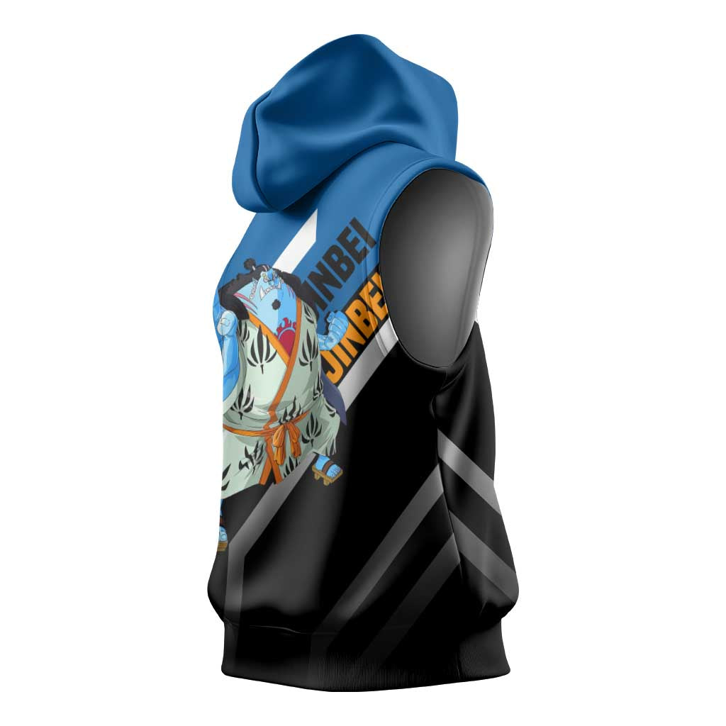 Jinbei One Piece Sleeveless Hoodie with Fish-Man Warrior Pose and Ocean-Inspired Design - The Mazicc