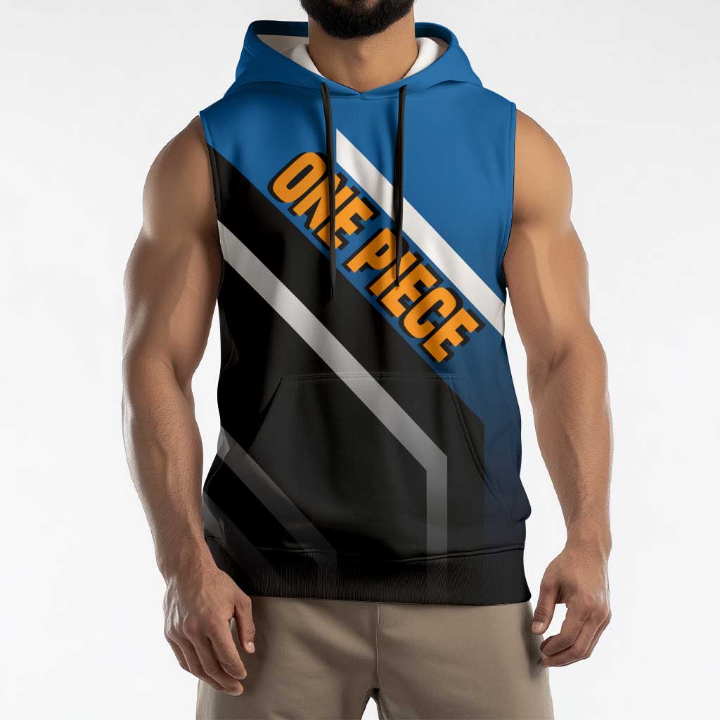 Jinbei One Piece Sleeveless Hoodie with Fish-Man Warrior Pose and Ocean-Inspired Design - The Mazicc