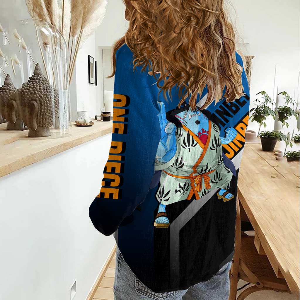 Jinbei One Piece Women Casual Shirt with Fish-Man Warrior Pose and Ocean-Inspired Design - The Mazicc