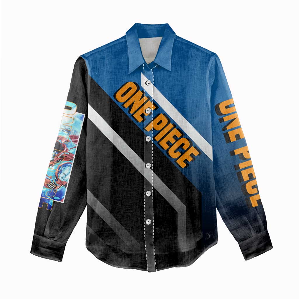 Jinbei One Piece Women Casual Shirt with Fish-Man Warrior Pose and Ocean-Inspired Design - The Mazicc