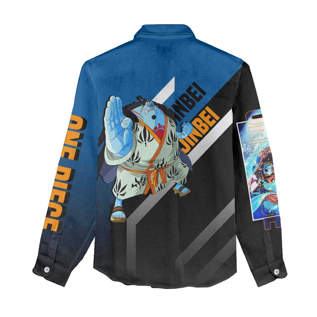 Jinbei One Piece Women Casual Shirt with Fish-Man Warrior Pose and Ocean-Inspired Design - The Mazicc