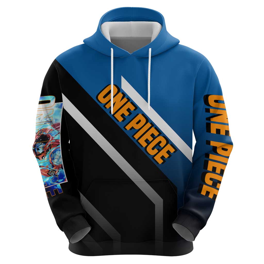 Jinbei One Piece Zip Hoodie with Fish-Man Warrior Pose and Ocean-Inspired Design - The Mazicc