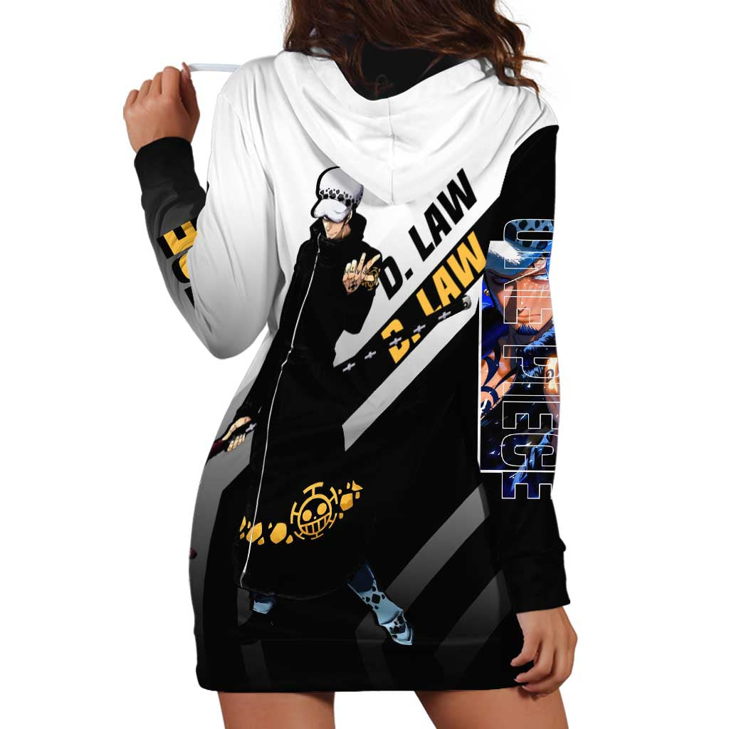 Trafalgar D. Law One Piece Hoodie Dress with Sword and Strategic Battle Pose Design - The Mazicc