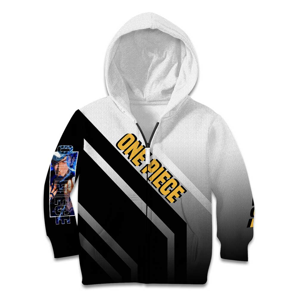 Trafalgar D. Law One Piece Kid Hoodie with Sword and Strategic Battle Pose Design - The Mazicc