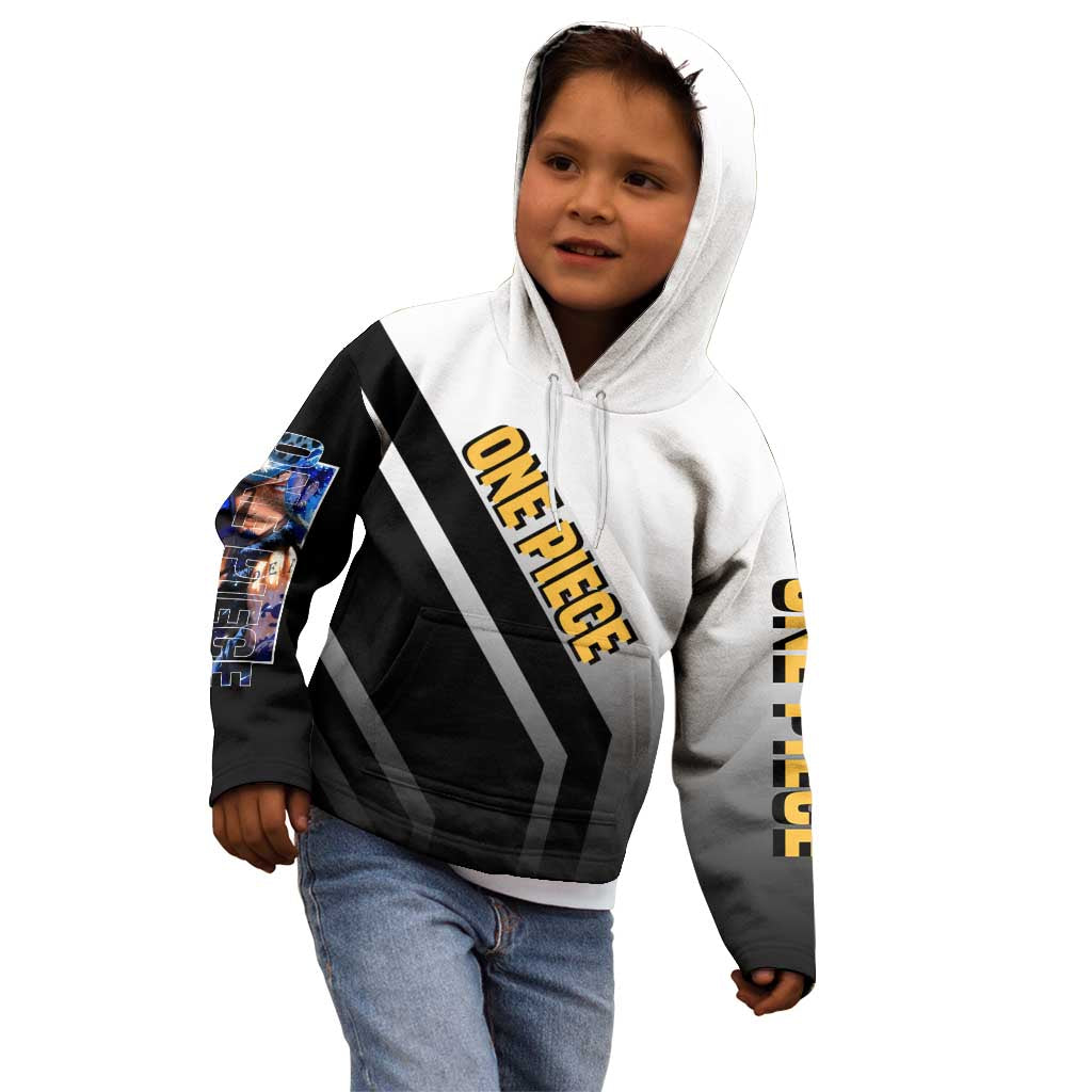 Trafalgar D. Law One Piece Kid Hoodie with Sword and Strategic Battle Pose Design - The Mazicc