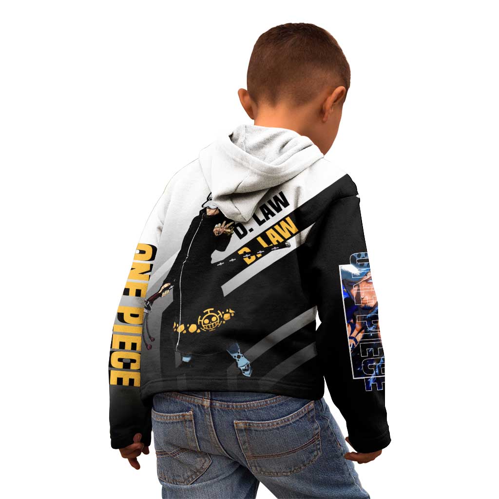 Trafalgar D. Law One Piece Kid Hoodie with Sword and Strategic Battle Pose Design - The Mazicc