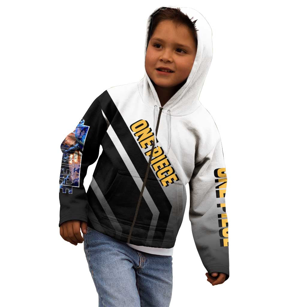 Trafalgar D. Law One Piece Kid Hoodie with Sword and Strategic Battle Pose Design - The Mazicc