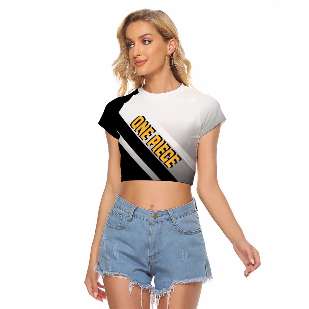 Trafalgar D. Law One Piece Raglan Cropped T Shirt with Sword and Strategic Battle Pose Design - The Mazicc