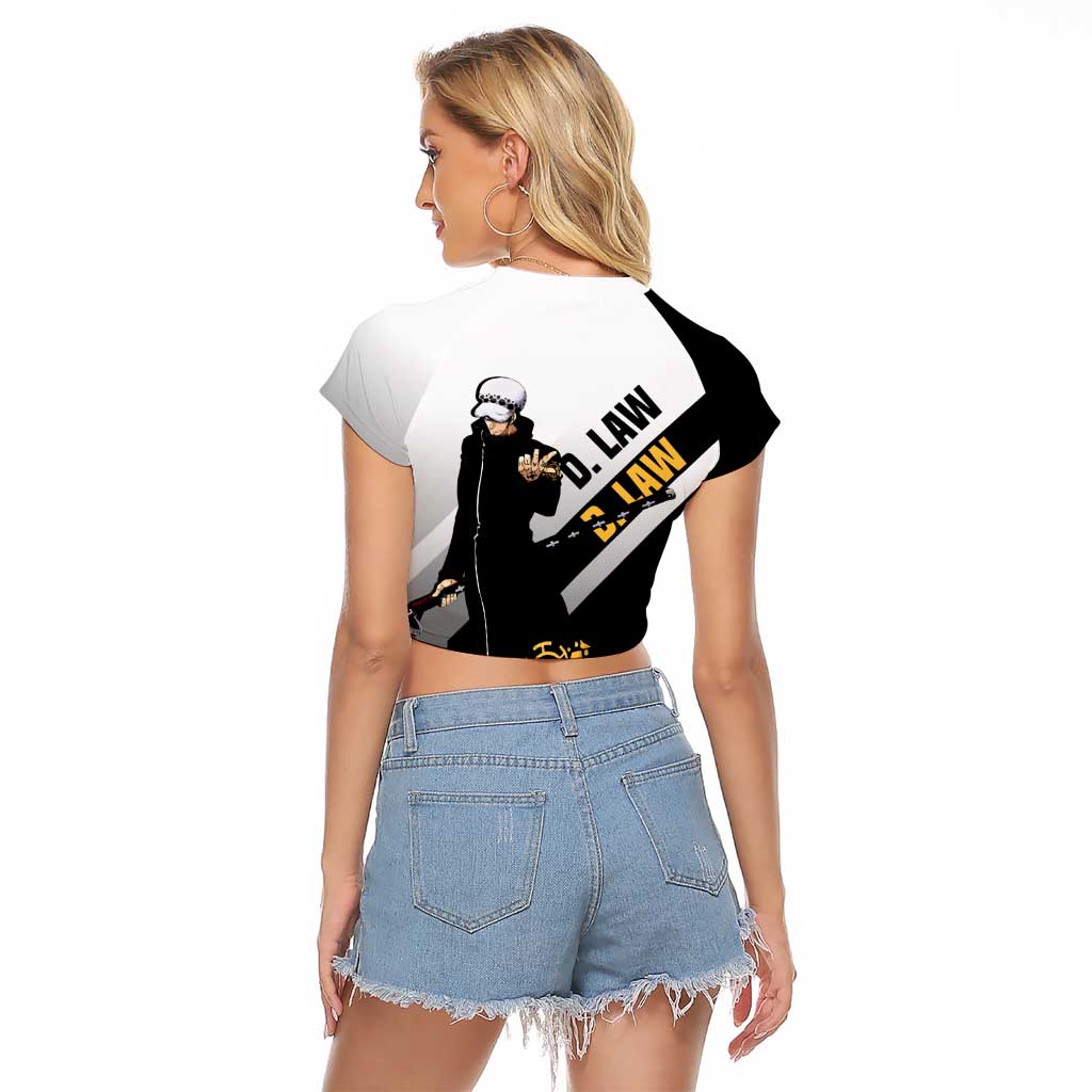 Trafalgar D. Law One Piece Raglan Cropped T Shirt with Sword and Strategic Battle Pose Design - The Mazicc