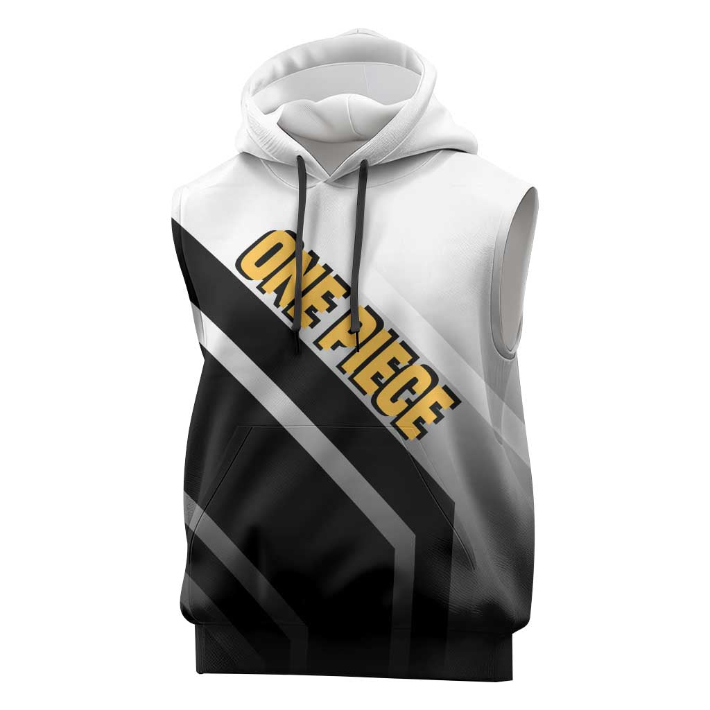 Trafalgar D. Law One Piece Sleeveless Hoodie with Sword and Strategic Battle Pose Design - The Mazicc