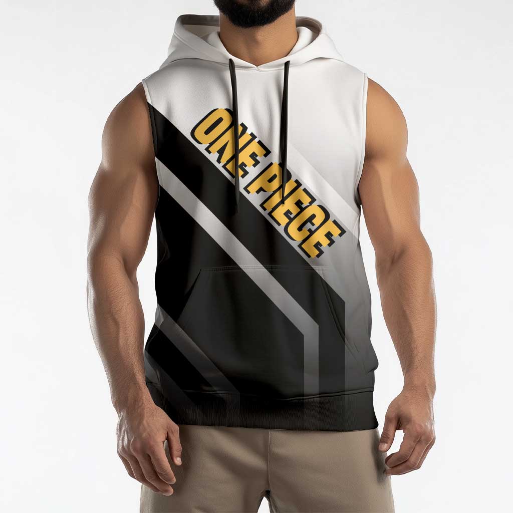 Trafalgar D. Law One Piece Sleeveless Hoodie with Sword and Strategic Battle Pose Design - The Mazicc