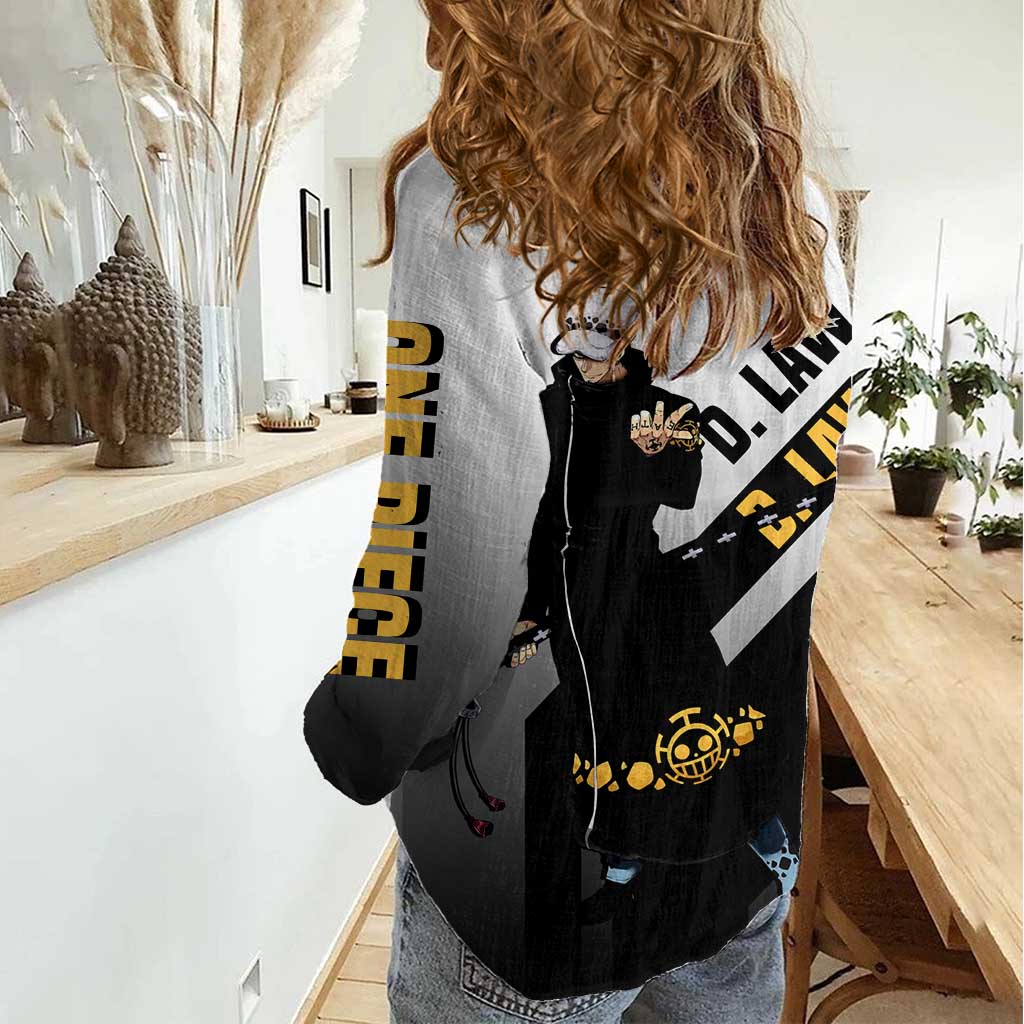 Trafalgar D. Law One Piece Women Casual Shirt with Sword and Strategic Battle Pose Design - The Mazicc