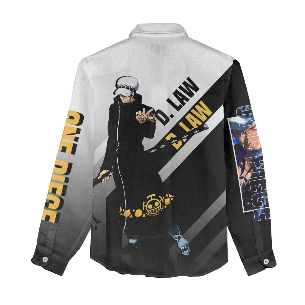 Trafalgar D. Law One Piece Women Casual Shirt with Sword and Strategic Battle Pose Design - The Mazicc