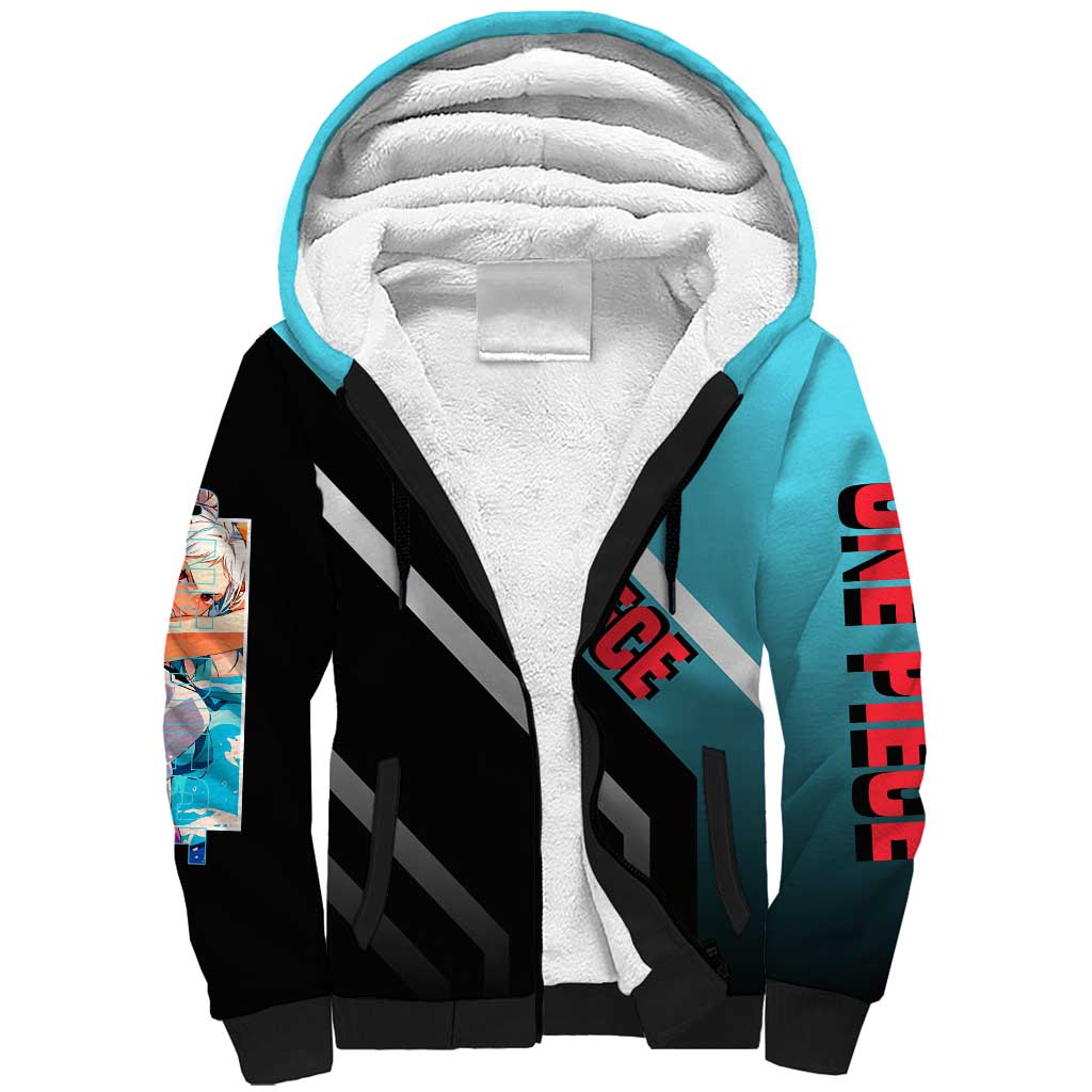 Yamato One Piece Sherpa Hoodie with Fierce Battle Pose and Energetic Design - The Mazicc