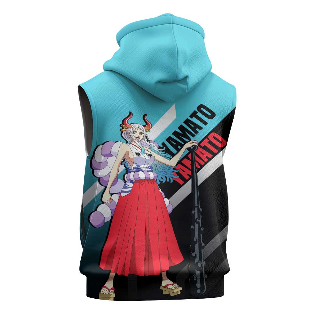 Yamato One Piece Sleeveless Zip Hoodie with Fierce Battle Pose and Energetic Design - The Mazicc