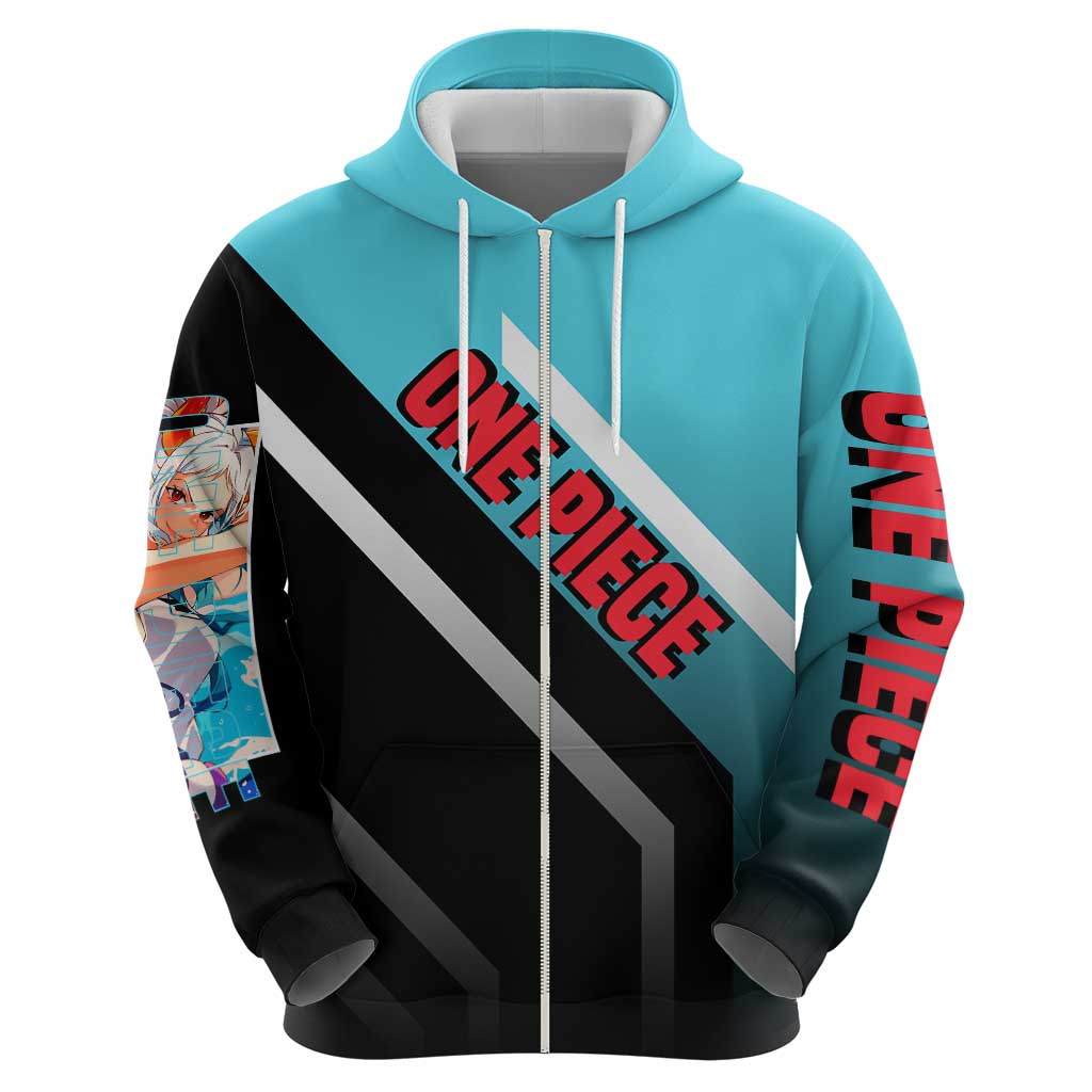 Yamato One Piece Zip Hoodie with Fierce Battle Pose and Energetic Design - The Mazicc
