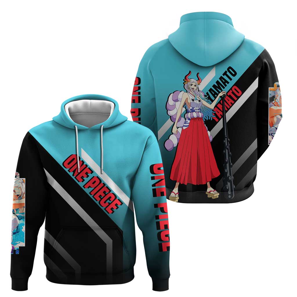 Yamato One Piece Zip Hoodie with Fierce Battle Pose and Energetic Design - The Mazicc