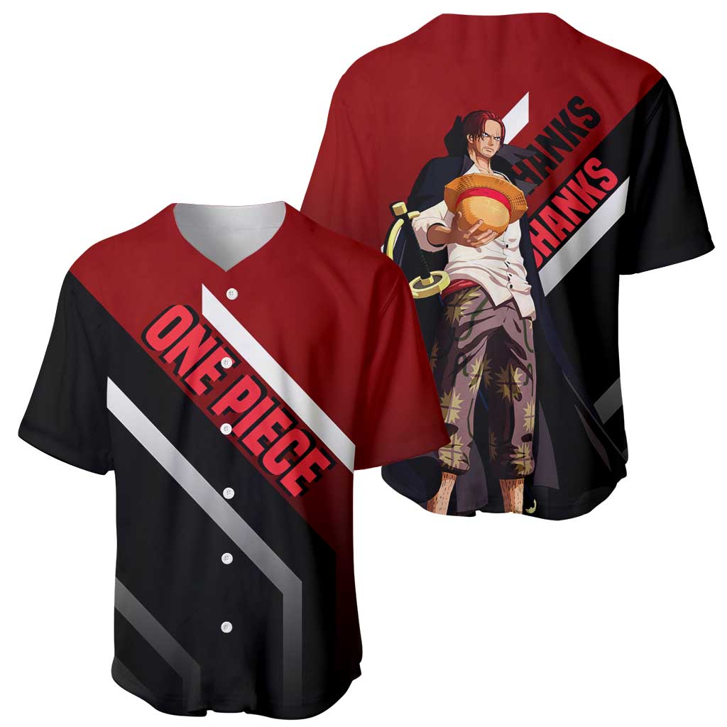 Shanks One Piece Baseball Jersey with Red-Haired Captain Pose and Bold Pirate Design - The Mazicc