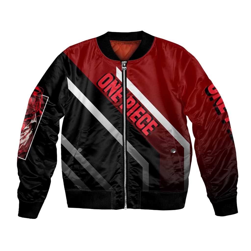 Shanks One Piece Bomber Jacket with Red-Haired Captain Pose and Bold Pirate Design - The Mazicc