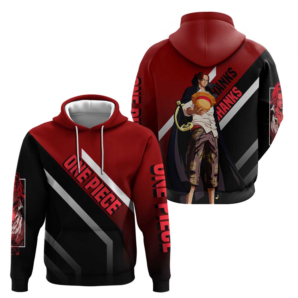 Shanks One Piece Hoodie with Red-Haired Captain Pose and Bold Pirate Design - The Mazicc