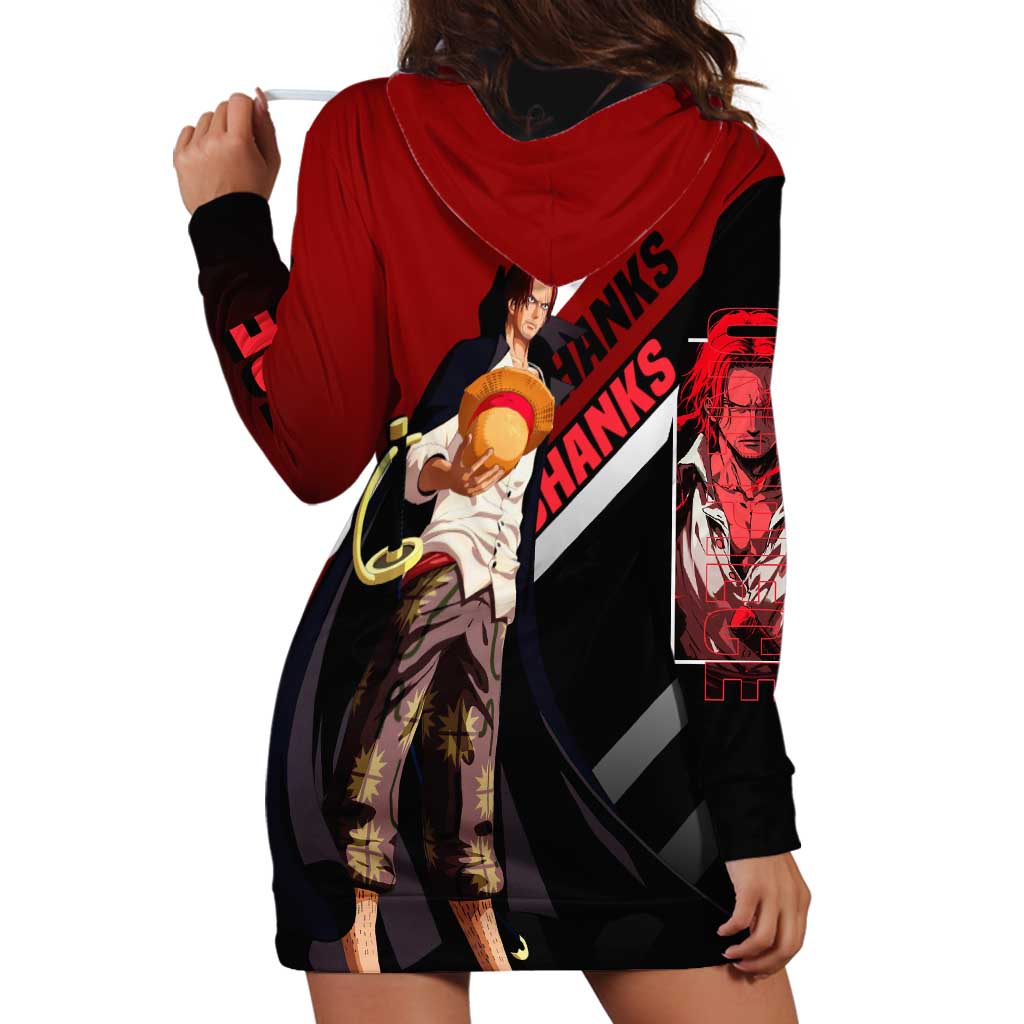 Shanks One Piece Hoodie Dress with Red-Haired Captain Pose and Bold Pirate Design - The Mazicc
