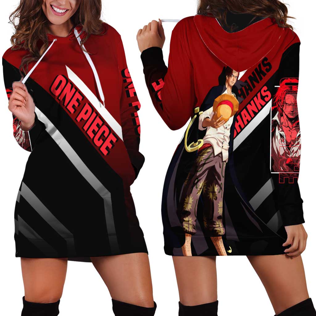 Shanks One Piece Hoodie Dress with Red-Haired Captain Pose and Bold Pirate Design - The Mazicc