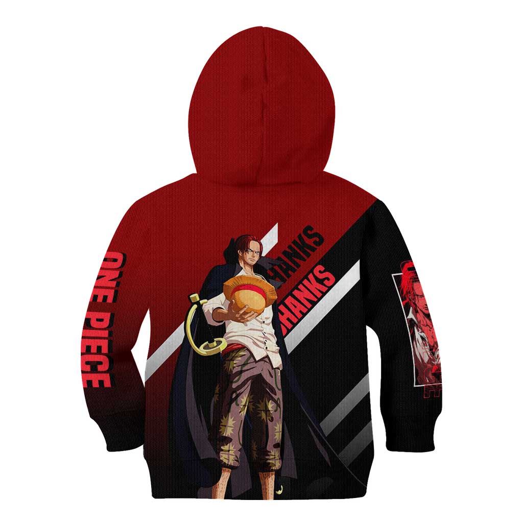 Shanks One Piece Kid Hoodie with Red-Haired Captain Pose and Bold Pirate Design - The Mazicc