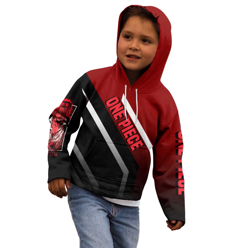 Shanks One Piece Kid Hoodie with Red-Haired Captain Pose and Bold Pirate Design - The Mazicc