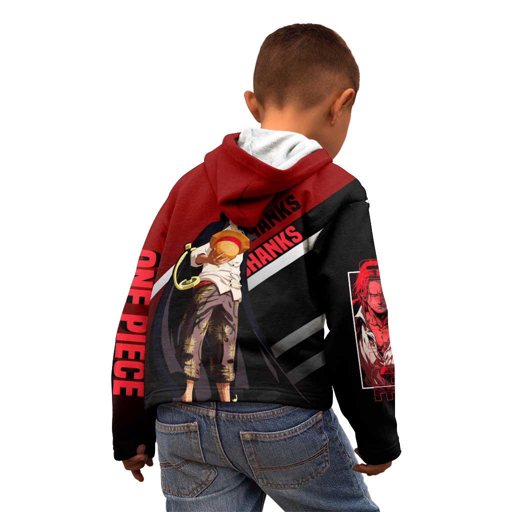 Shanks One Piece Kid Hoodie with Red-Haired Captain Pose and Bold Pirate Design - The Mazicc