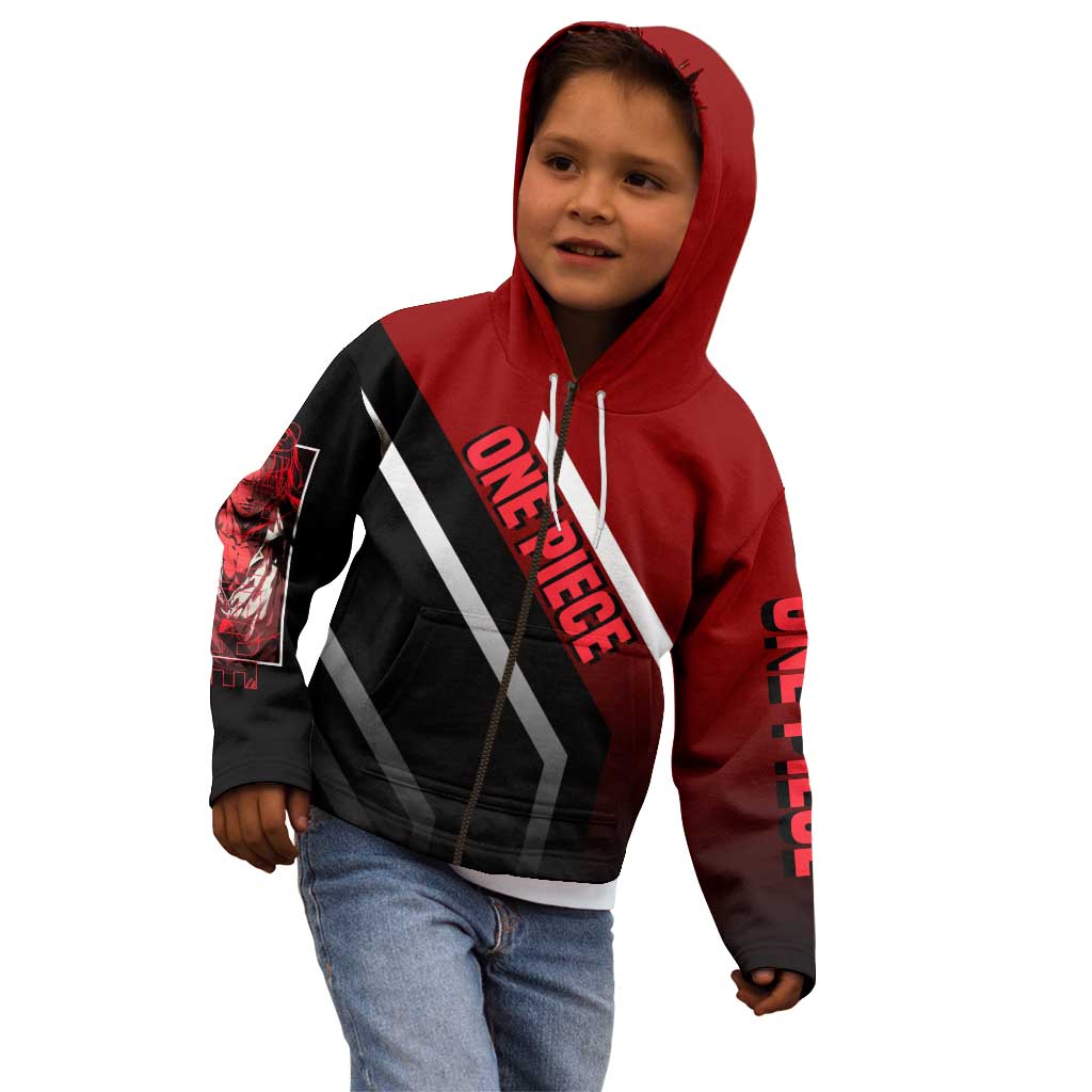 Shanks One Piece Kid Hoodie with Red-Haired Captain Pose and Bold Pirate Design - The Mazicc