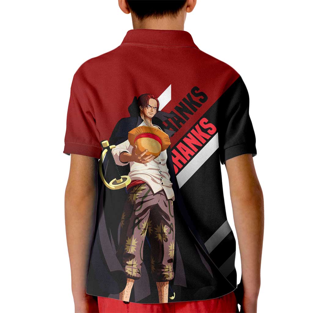 Shanks One Piece Kid Polo Shirt with Red-Haired Captain Pose and Bold Pirate Design - The Mazicc