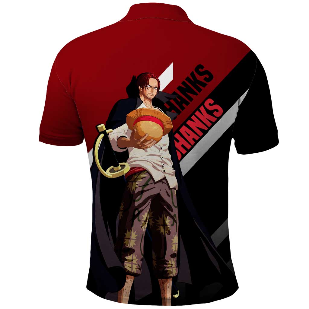 Shanks One Piece Polo Shirt with Red-Haired Captain Pose and Bold Pirate Design - The Mazicc