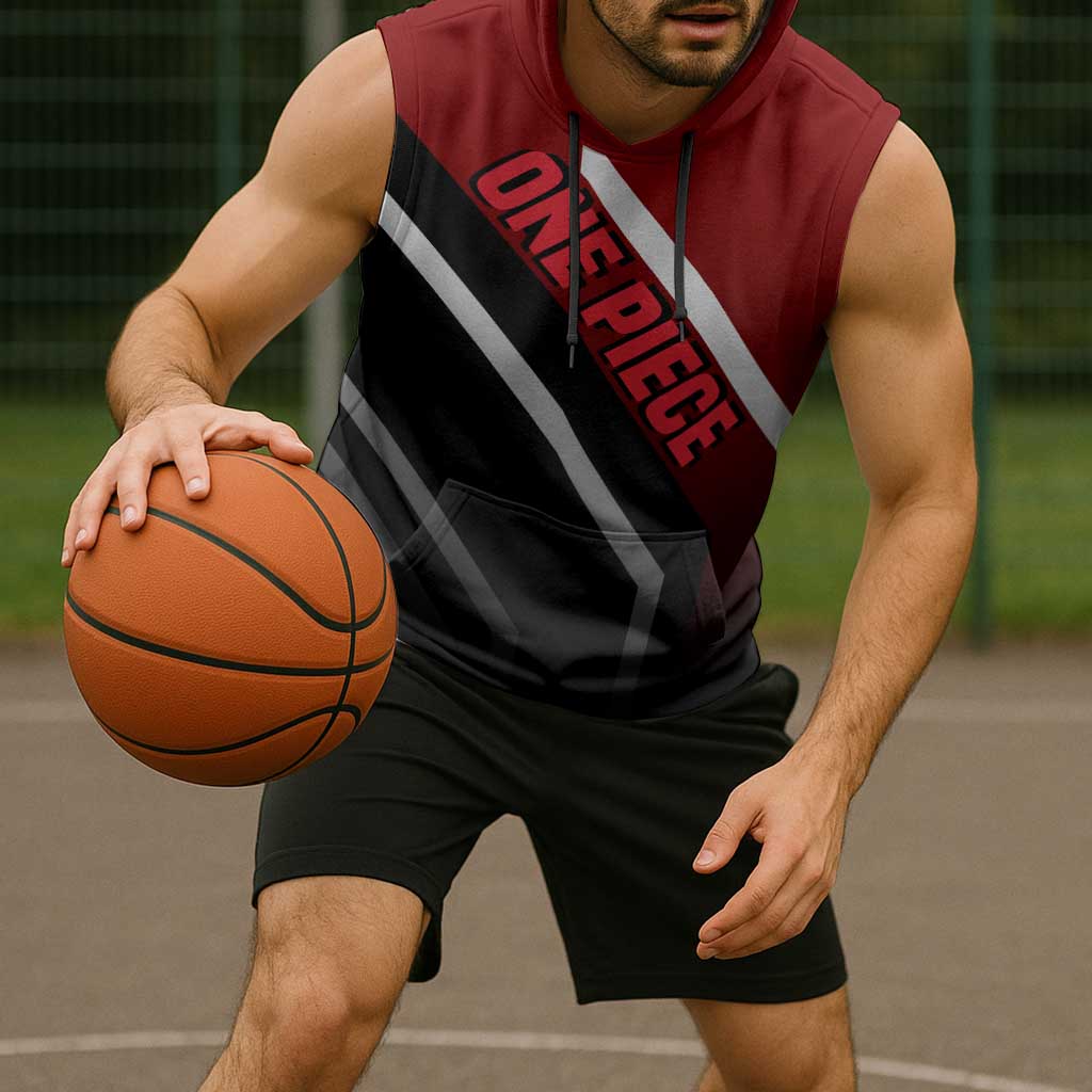 Shanks One Piece Sleeveless Hoodie with Red-Haired Captain Pose and Bold Pirate Design - The Mazicc
