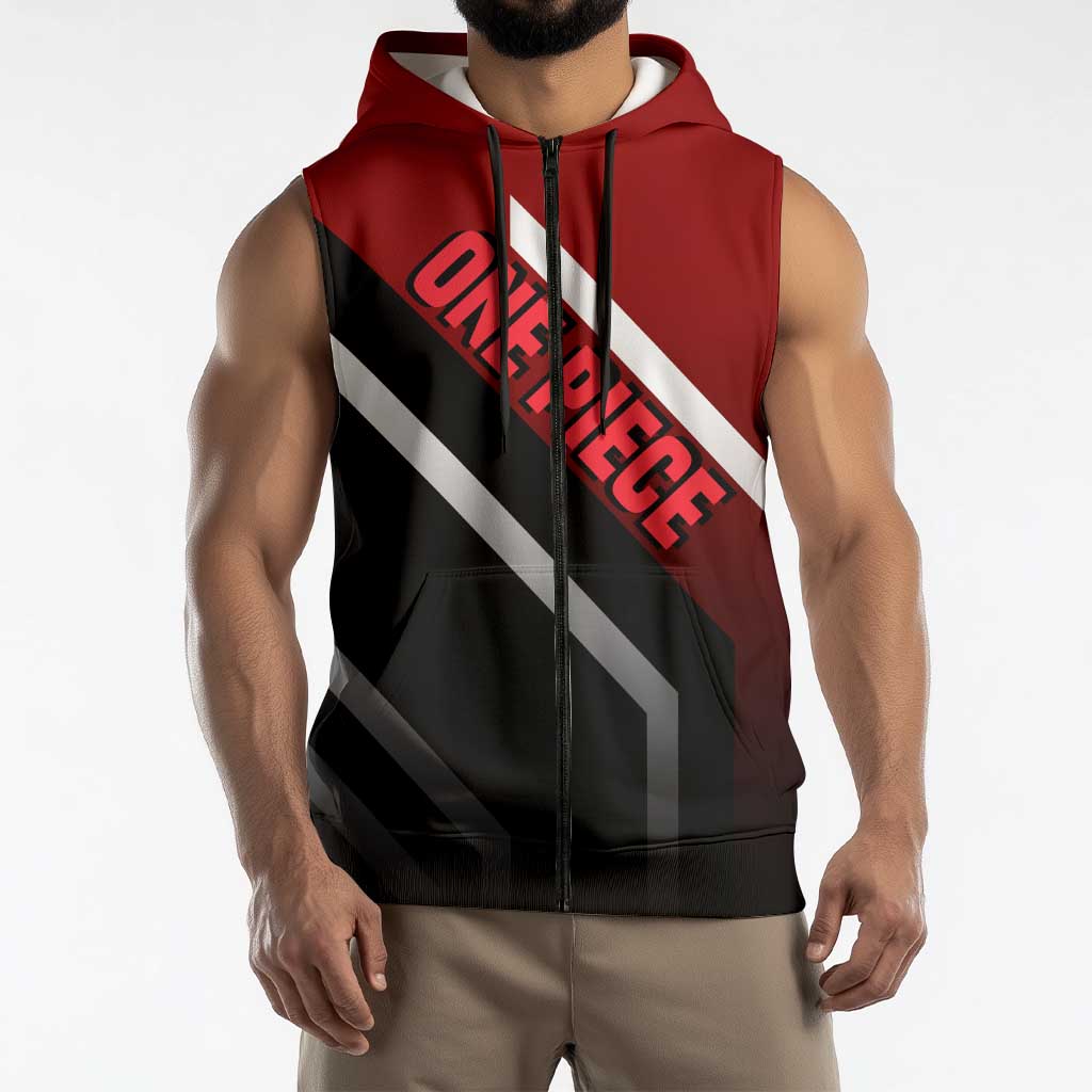 Shanks One Piece Sleeveless Zip Hoodie with Red-Haired Captain Pose and Bold Pirate Design - The Mazicc