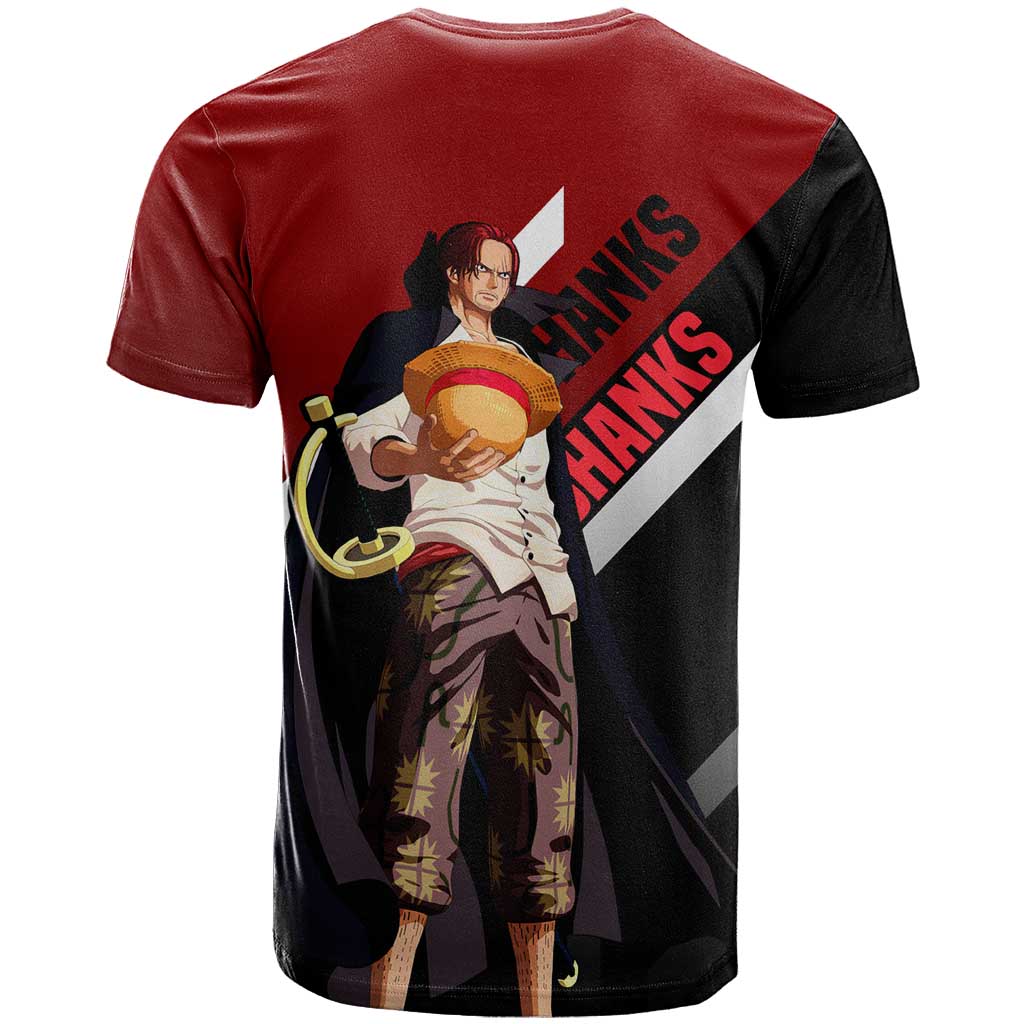 Shanks One Piece T Shirt with Red-Haired Captain Pose and Bold Pirate Design - The Mazicc