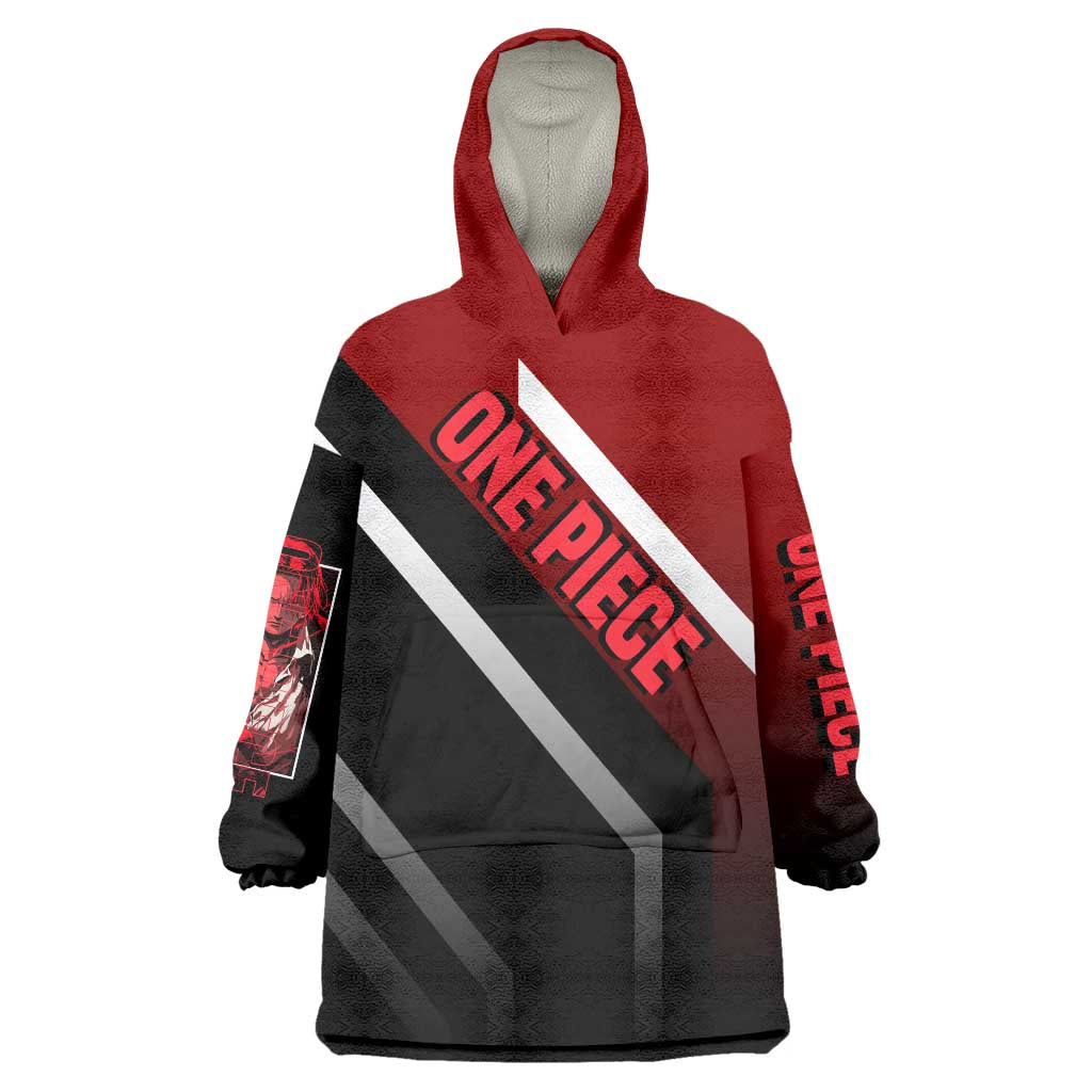 Shanks One Piece Wearable Blanket Hoodie with Red-Haired Captain Pose and Bold Pirate Design - The Mazicc
