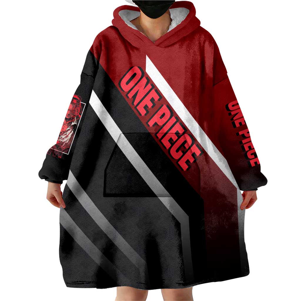 Shanks One Piece Wearable Blanket Hoodie with Red-Haired Captain Pose and Bold Pirate Design - The Mazicc