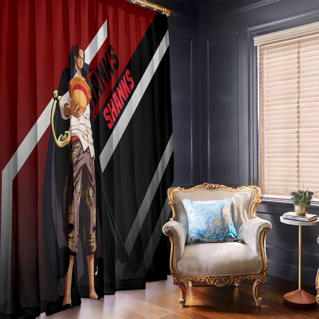 Shanks One Piece Window Curtain with Red-Haired Captain Pose and Bold Pirate Design - The Mazicc